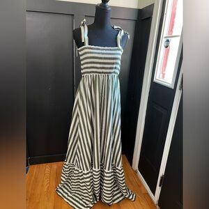 SHEIN Green and White Striped Maxi Dress